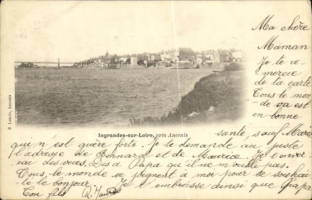 Ingrandes-sur-Loire, perto de Ancenis — vista do rio e do vilarejo — D. Loncin, Ancenis - Frente