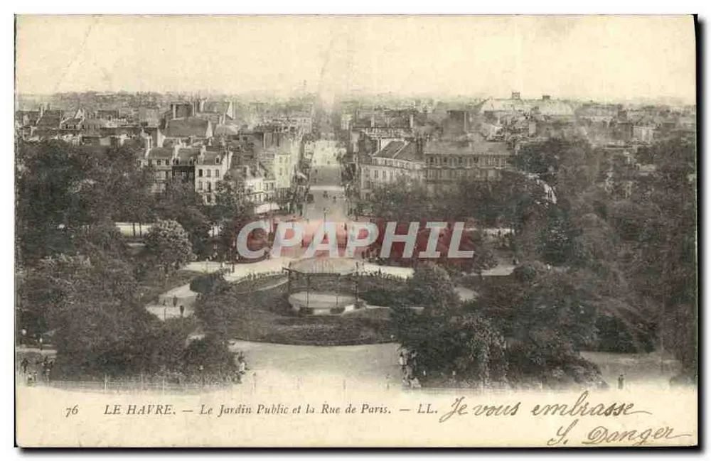 Le Havre — Der Öffentliche Garten und die Rue de Paris — LL. — Y. DANGER - Vorderseite