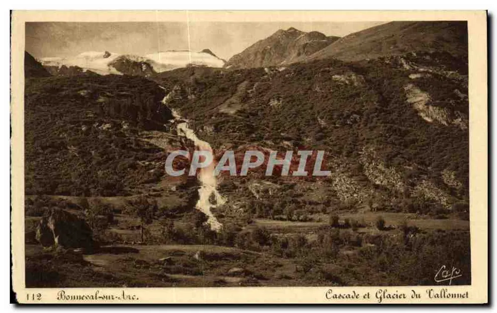 Bonneval-sur-Arc — Cascata e Glacier del Vallonnet — CP des Arts Photomécaniques, N° 112 - Recto