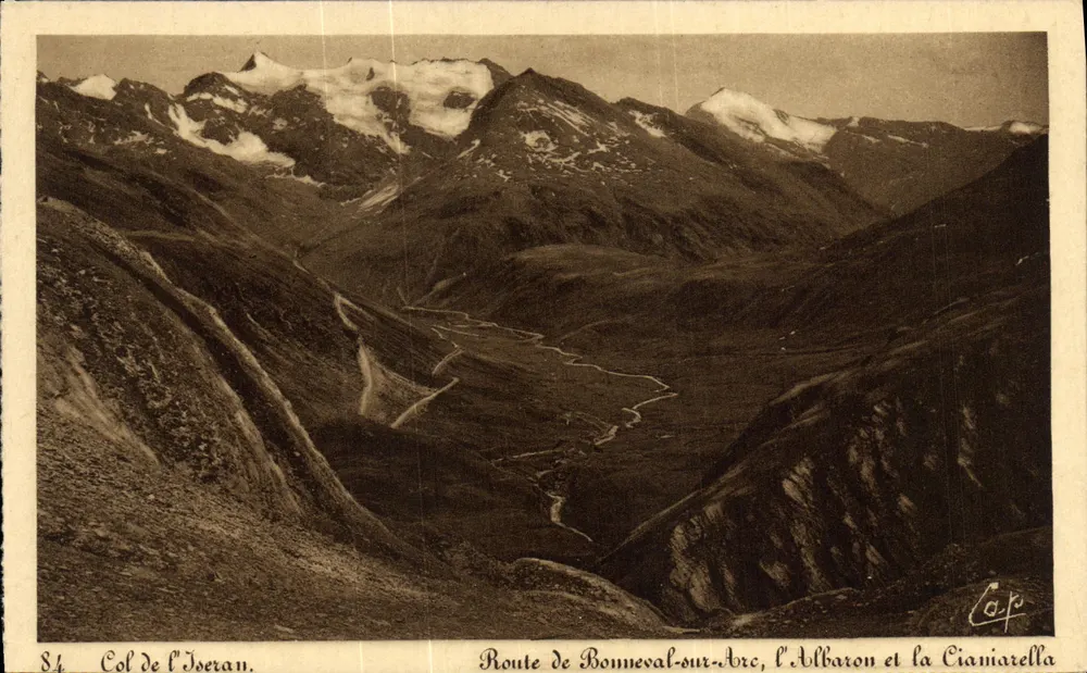 Col de l'Iseran — Route de Bonneval-sur-Arc, der Albaron und die Cianiarella — C.P. Photomechanique Strasbourg - Vorderseite