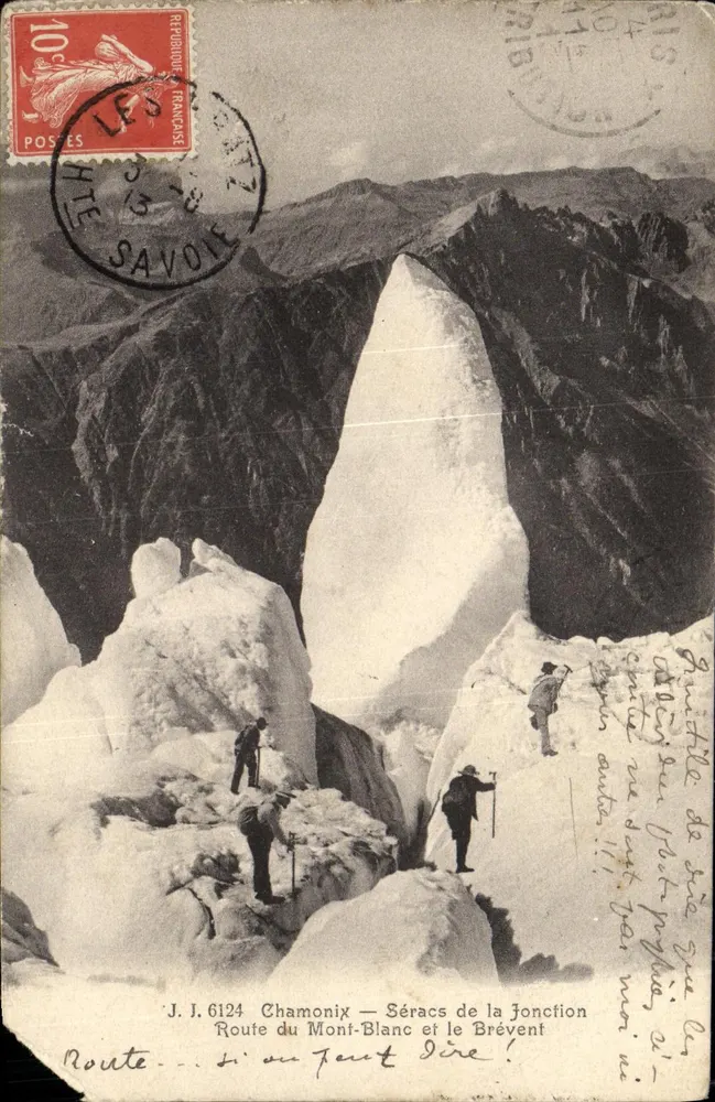 Chamonix — Séracs de la jonction — Route du Mont-Blanc et le Brévent — J. J. 6124 - Vorderseite