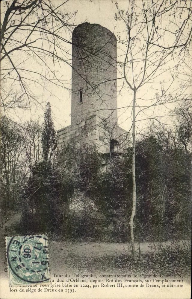Tour do Telégrafo — antiga torre cinza em Dreux — editor anônimo, número de série não visível - Frente