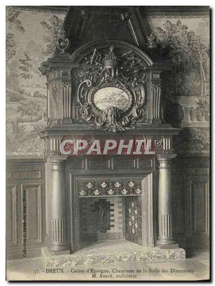 DREUX - Sparkasse, Kamin der Direktorenhalle — Herr Avard, Architekt - Vorderseite