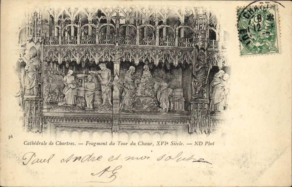 Katedra w Chartres — Fragment Obrotu Chórów, XVI wiek — ND Phot - Awers