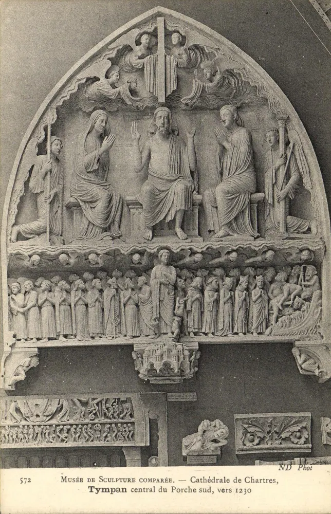 Zentraler Tympanon des Südportals — Kathedrale von Chartres, um 1230 — ND Phot, Nr. 572 - Vorderseite