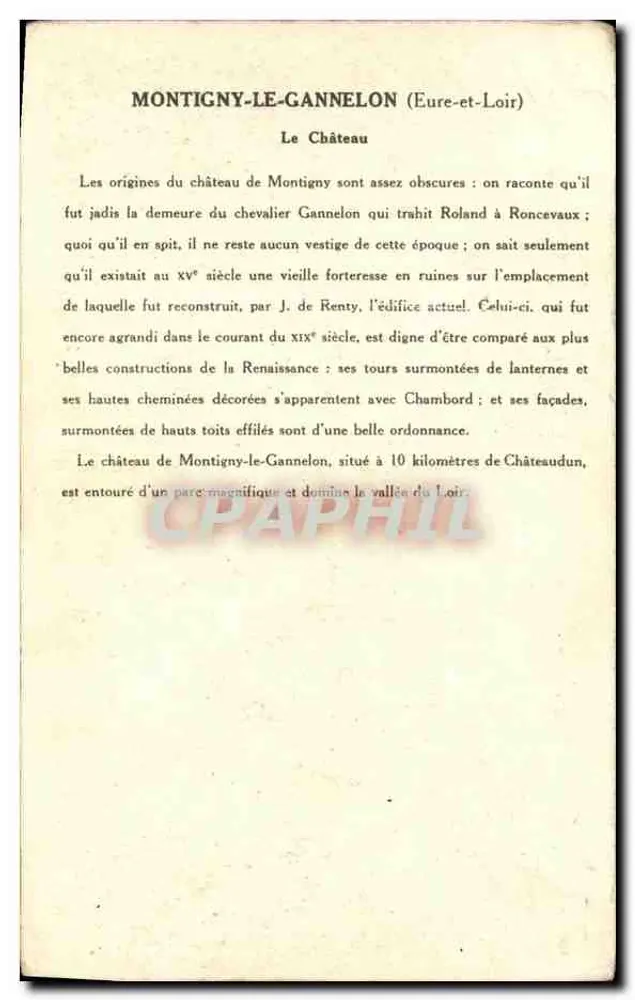 Montigny-le-Gannelon — Das Schloss — Collection de la Solution Paulmarges - Rückseite