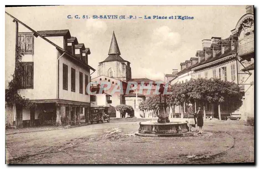 St-Savin (H.-P.) — A Praça e a Igreja — Carrach, editor, Pau - Frente