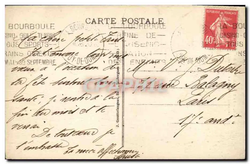 La Bourboule — Der Große Brücke über die Dordogne — G. D'O. n°898 - Rückseite