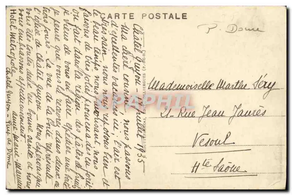 Schloss Tournoël — Auvergne — Verlag G d'O 1188 B - Rückseite