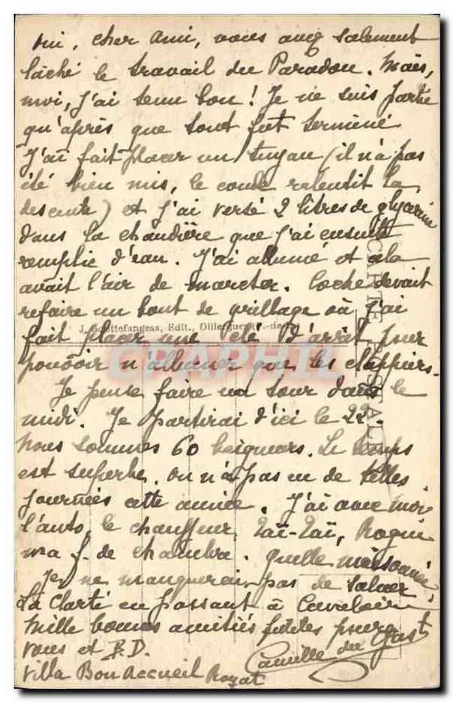 Royat - Le Paradis — Ruínas sobre colina — G. D'O. n° 1150 - Verso