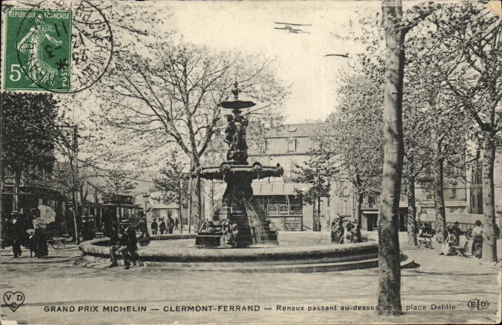 Clermont-Ferrand — Fontäne auf dem Platz Delille — Verlag ELP - Vorderseite