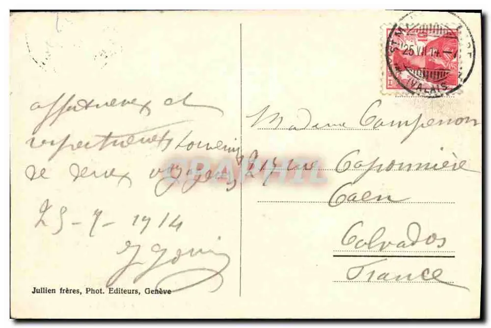 Saint-Maurice - Tal des Rhônes, Catogne, Orny-Massiv und Salentin — J. J. 3505 — Jullien frères, Phot. Verleger, Genf - Rückseite