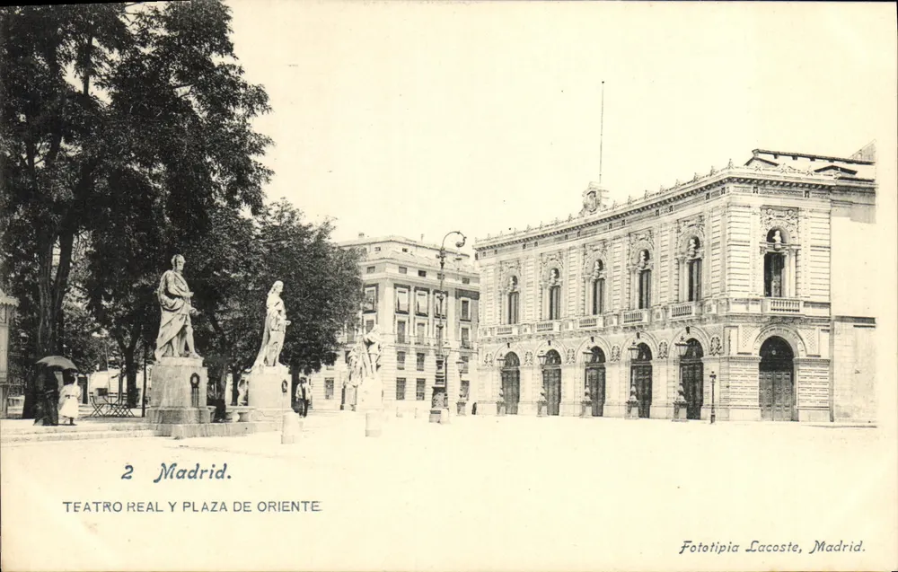 Madrid — Teatro Real e Praça de Oriente — Fototipia Lacoste, Madrid - Frente
