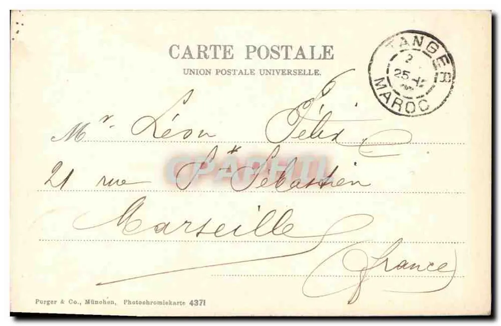 Vendedor de água — Tânger (Marrocos) — Purger & Co., München, n° 4371 - Verso