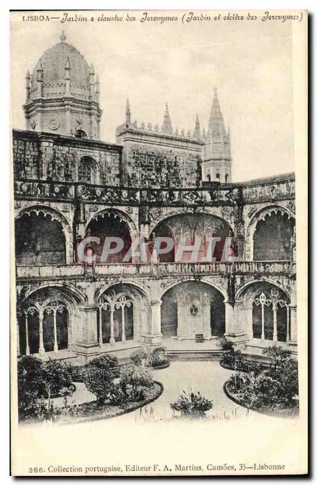 Jardim e claustro dos Jerónimos — Coleção portuguesa — Editor F. A. Martins, Camões, 35 — Lisboa - Frente