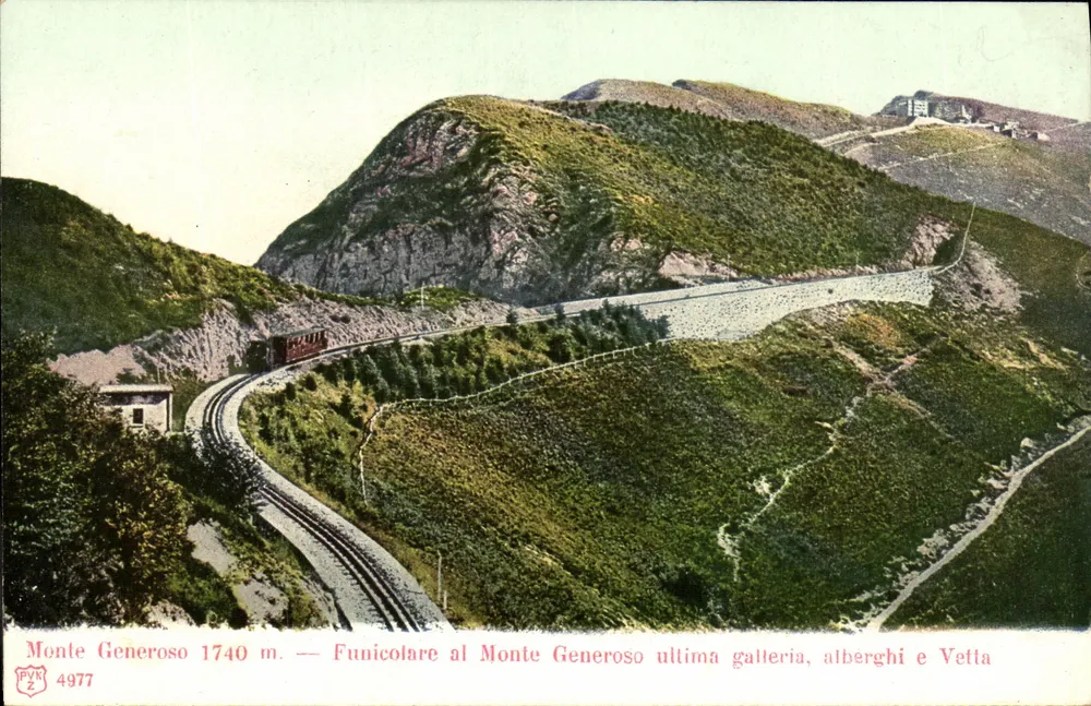 Monte Generoso 1740 m. — Funicular al Monte Generoso ultima galleria, alberghi e Vetra - Vorderseite