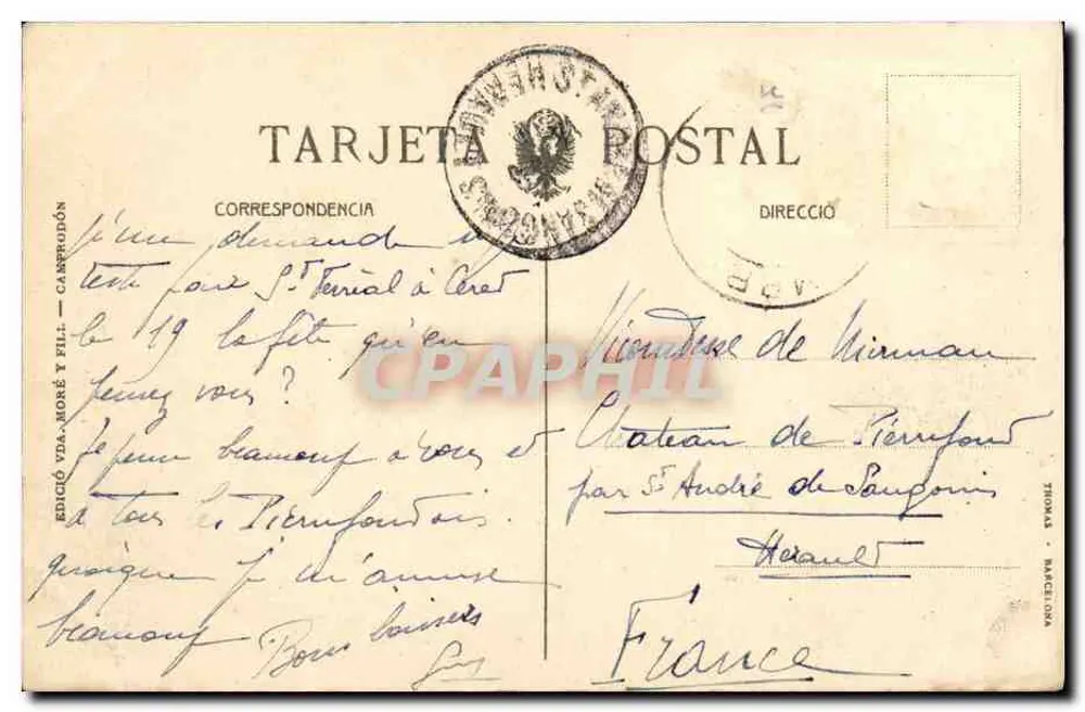 Camprodón. El Ritort — vista do ponte e das casas — Edição Vda. Moré y Fill, N° 88 - Verso