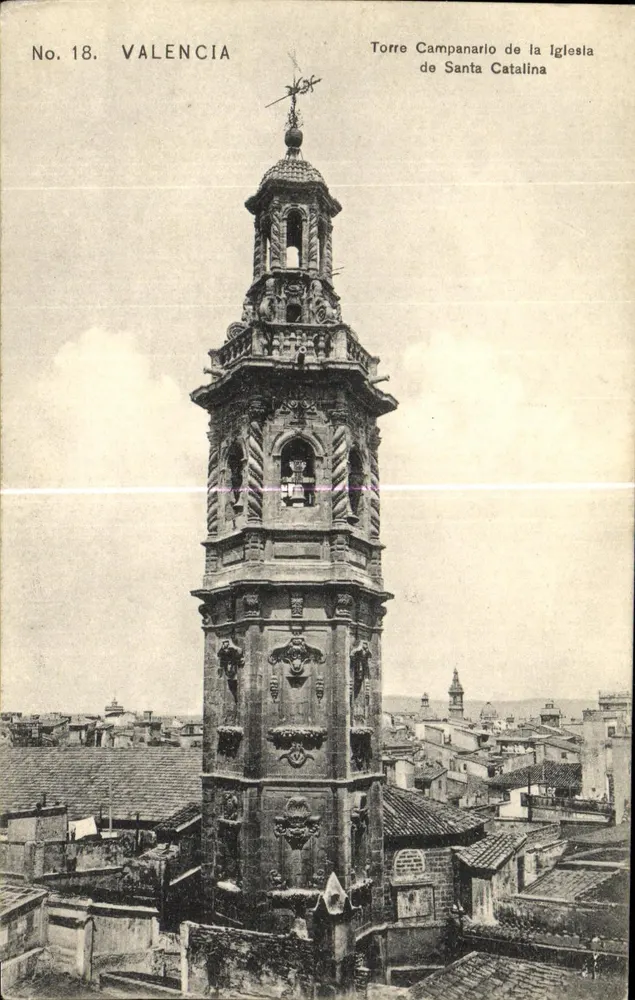 Valencia — Ansicht der Glockentürme der Kirche Santa Catalina — Verlag E. B. P. Valencia, Nr. 18 - Vorderseite