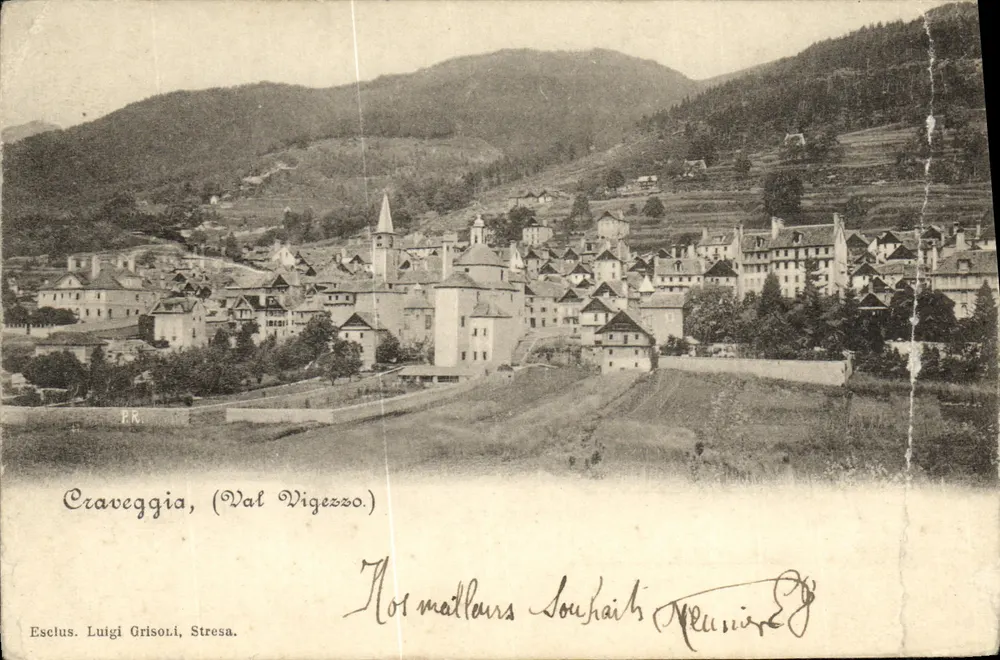 Craveggia, (Val Vigezzo) — panoramic view of the village and its hills — publisher Esclus. Luigi Grisoli, Stresa - Front