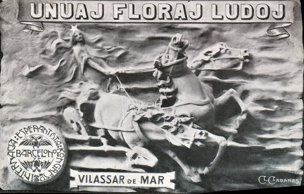 Vilassar de Mar — Escultura de cavalos e figura alada — C. Cabanes - Frente