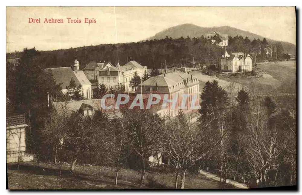 Drei Aehren Trois Epis — vista panorâmica de um vilarejo na floresta — editor Felix Laub, Strasbourg - Frente