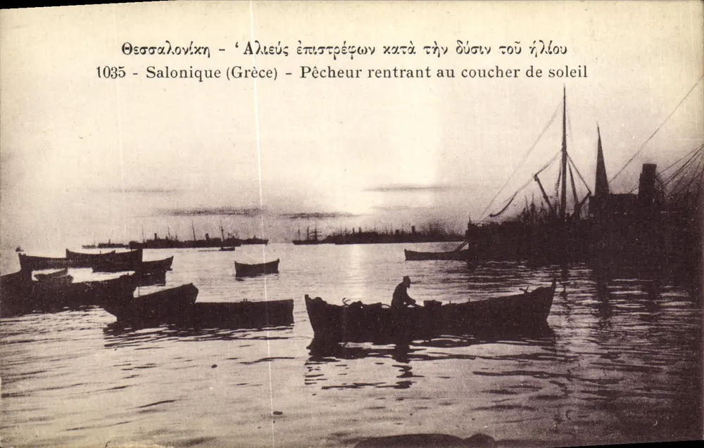 Thessaloniki (Griechenland) — Fischer, der zur Sonnenuntergang zurückkehrt — Edition der französischen Buchhandlung - Vorderseite