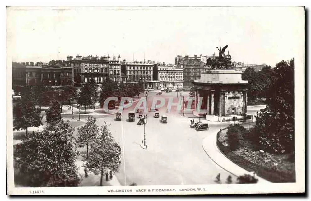 Wellington Arch & Piccadilly — Londra, W.1 — Serie Real Photo, n° S.14975 - Recto