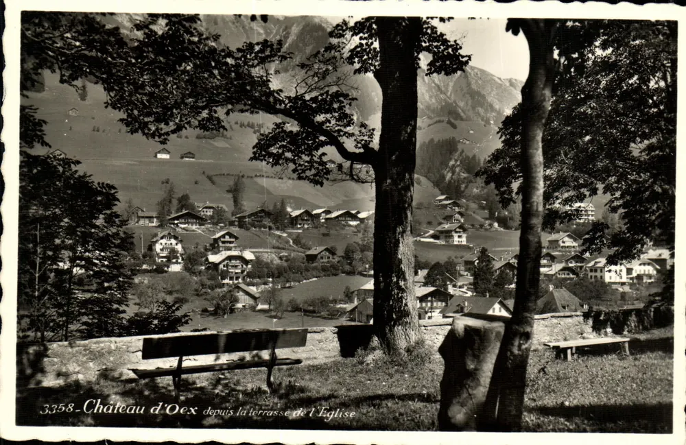 Château d'Oex von der Terrasse der Kirche — 3358 — Edition Phot. Petrochet, Lausanne - Vorderseite