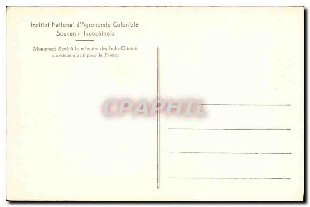 Denkmal für christliche Indochinesen, die für Frankreich gestorben sind — Institut National d'Agronomie Coloniale, Souvenir Indochinois - Rückseite
