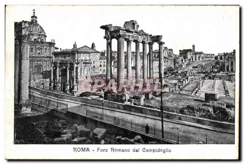 Roma - Foro Romano dal Campidoglio — vista panorâmica das ruínas — editor desconhecido, número de série não visível - Frente