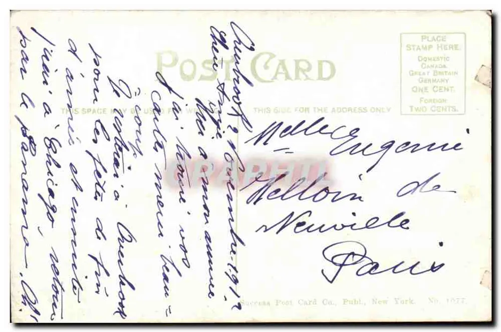 Kathedrale von Saint John the Divine, New York — Successa Post Card Co., Nr. 1077 - Rückseite