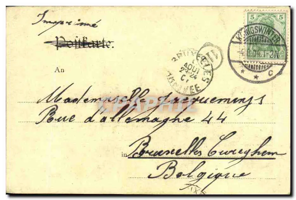 Königswinter. Drachenfels. Wolkenburg — uitzicht op de rivier de Rijn — uitgever Kuistanstalt B. Foppen, Bonn - Achterkant