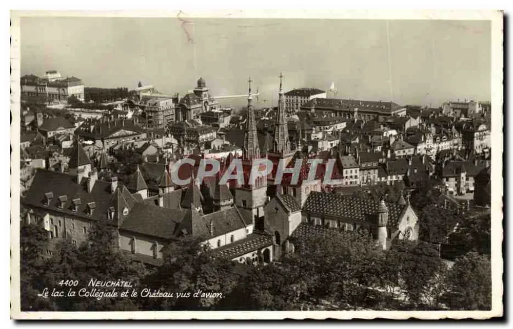 Neuchâtel — Ansicht des Sees, der Kollegiate und des Schlosses aus der Luft — Edition Art. Percot & Phototypie, Lausanne - Vorderseite