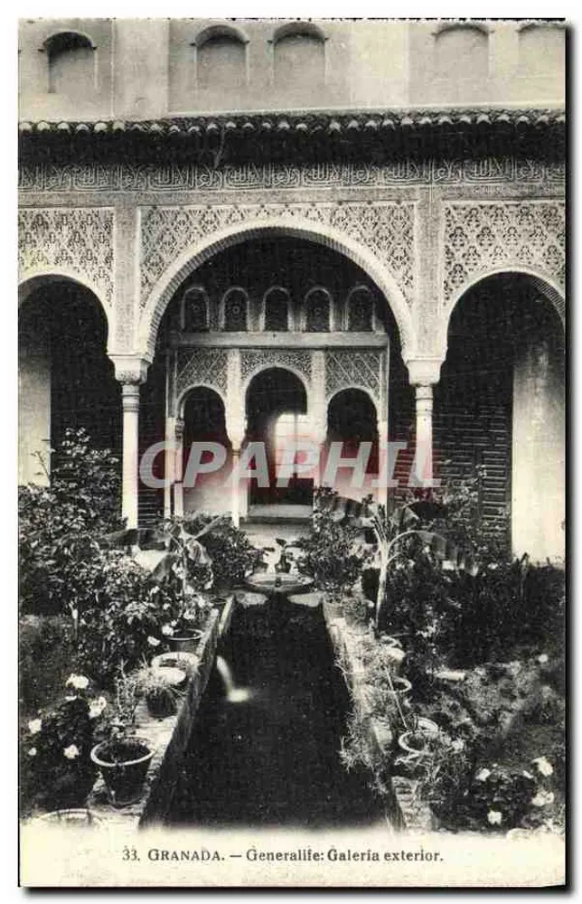 Alhambra — Galleria esterna — Generalife — editore Abelardo Linares, Granada, n°33 - Recto
