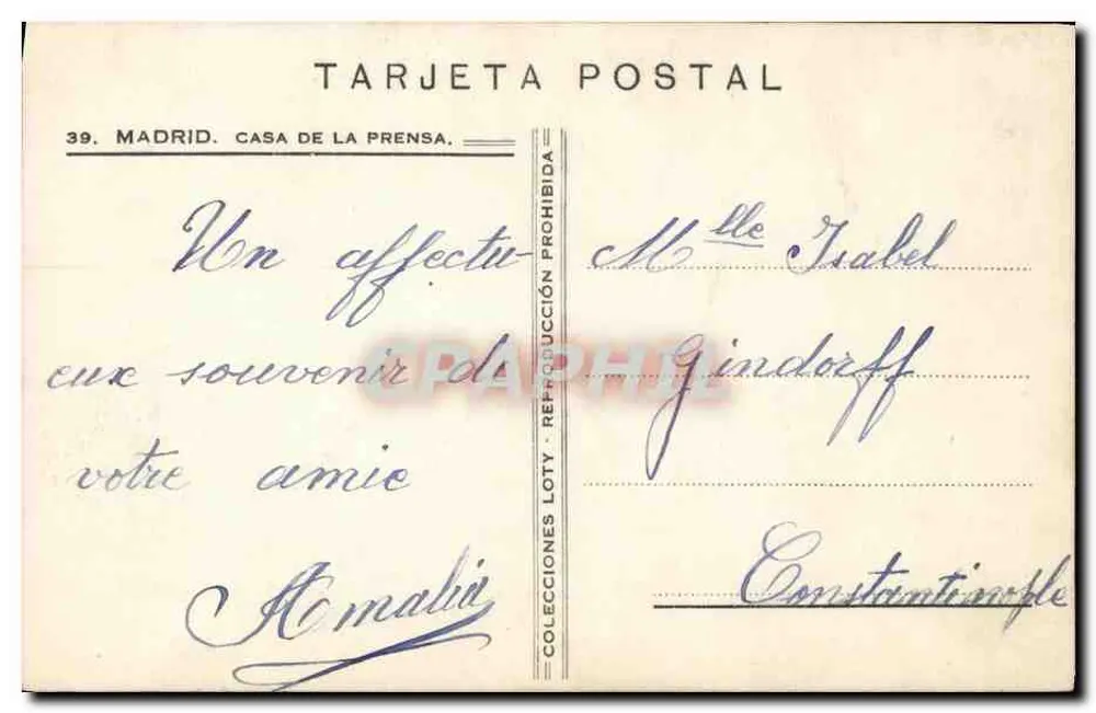 Madrid. Casa da Prensa — Loty, n°39 - Verso