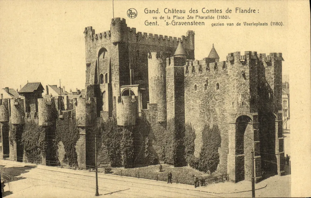 Schloss der Grafen von Flandern — 's-Gravensteen von der Place Ste Pharaïde aus gesehen (1180) — Edition Nels, Nr. 24 - Vorderseite