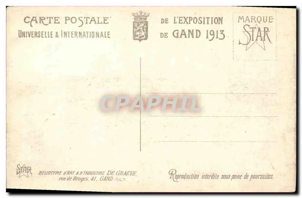 Weltausstellung von Gent - 1913 — Internationales Hallenhaus — Verlag STAR, Nr. 37 - Rückseite