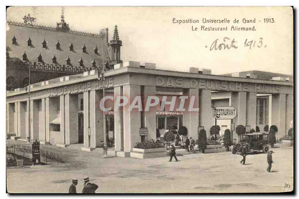 Weltausstellung von Gent - 1913. Das Deutsche Restaurant. — Das Deutsche Haus — Verlag Héliotype d'Art & d'Industrie De Graeye, Nr. 36 - Vorderseite
