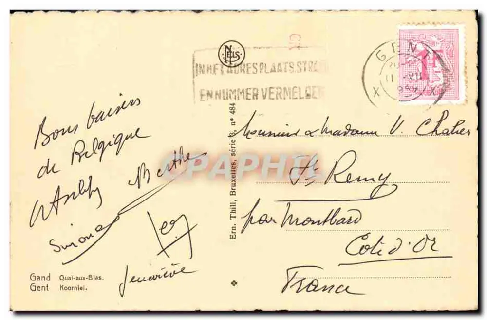 Canal de Gand — Vista das casas históricas — Ern. Thill, série n° 484 - Verso