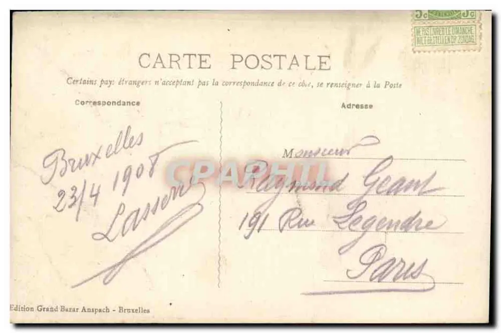 Bruselas - Teatro de la Monnaie — Edición Grand Bazar Anspach, n°61 - Reverso