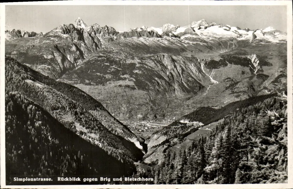 Simplonstrasse — Rückblick Richtung Brig und Bleitschhorn — J. Gaberell A.3., Photo-Verlag, Thalwil - Vorderseite
