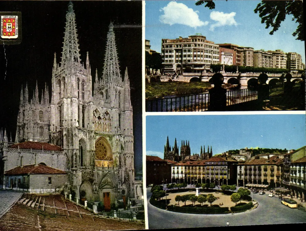 Burgos — Cathédrale la nuit, pont et place — Éditions Subirats de Barcelone, n° 47 - Recto