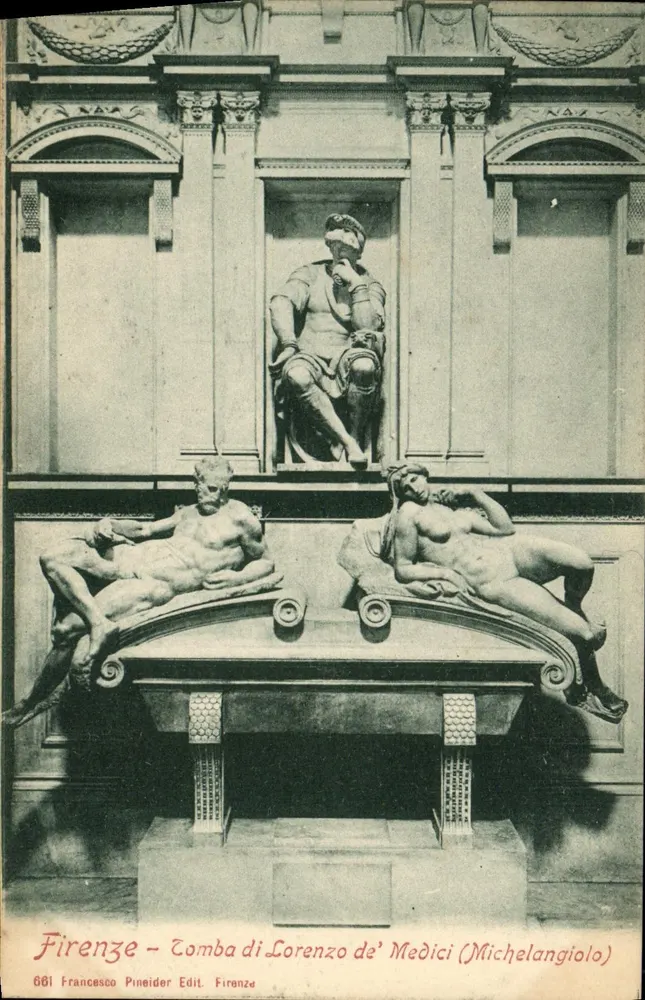 Grabmal von Lorenzo de' Medici — Skulptur von Michelangelo — Verlag Francesco Pineider, Nr. 661 - Vorderseite
