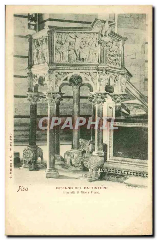 Pisa — Interior do batistério, o pulpito de Nicola Pisano — G. Madiano e C., Milano 2030 - Frente