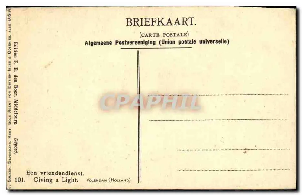 Dois homens trocando um cachimbo — Volendam (Holanda) — Edição F. B. den Boer, Middelburg - Verso