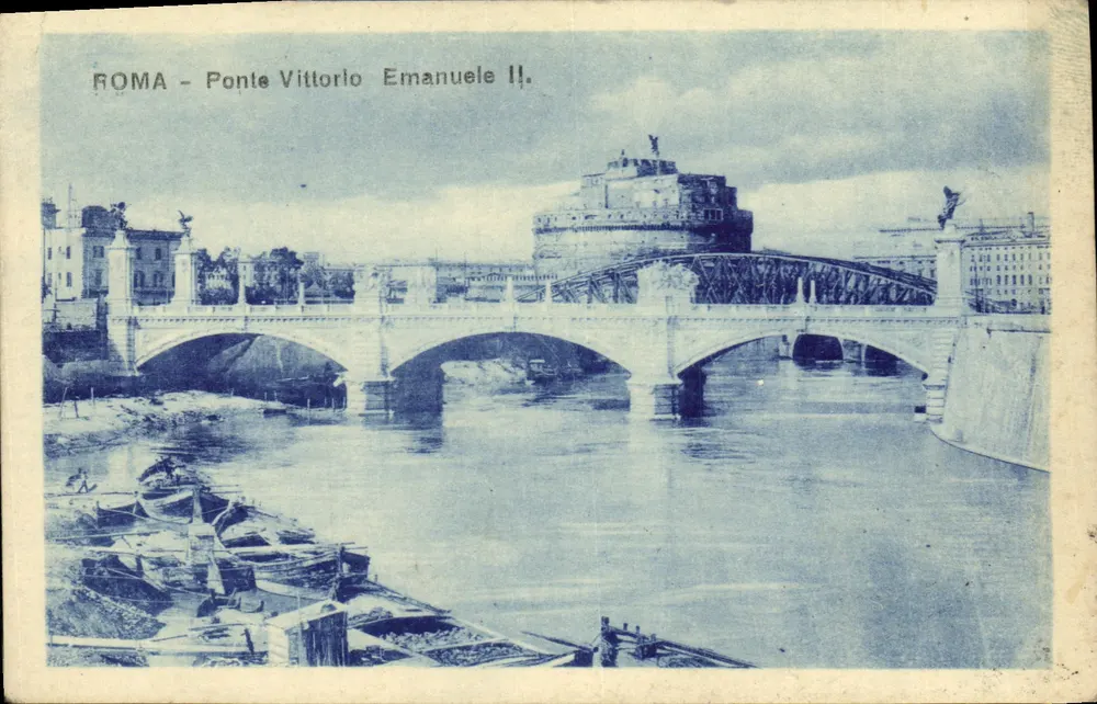 Roma - Most Vittorio Emanuele II. — widok z Teveru z Castel Sant'Angelo — wydawca nieodczytalny - Awers