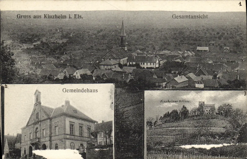 Kinzheim i. Els. — Algemene uitzicht, Gemeindehaus, Kinzheimer Schloss — Viktor's Kunstverlag, Straßburg - Voorkant