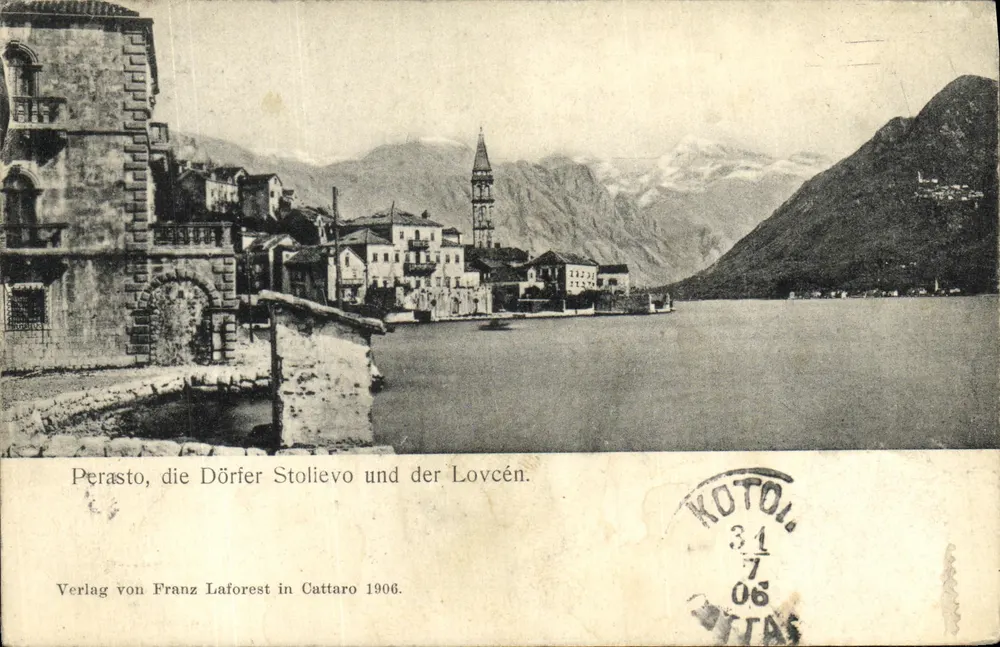 Perasto, die Dörfer Stolievo und Lovćen — Verlag von Franz Laforest in Cattaro 1906 - Vorderseite