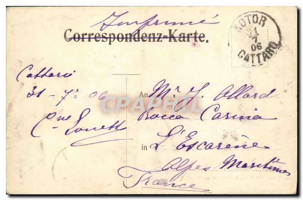 Perasto, die Dörfer Stolievo und Lovćen — Verlag von Franz Laforest in Cattaro 1906 - Rückseite