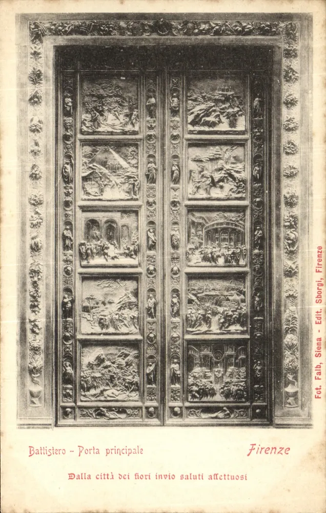 Battistero - Porta principale — Firenze — Fot. Falb, Siena, Edit. Sborgi, Firenze - Frente